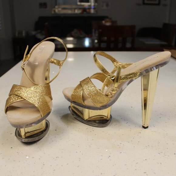 Gold Sparkle Platform Stiletto Stripper Heels Size 11 - Picture 11 of 16